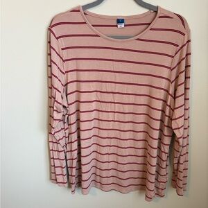 Old Navy Striped Long Sleeve Top - Tan and Red, size XL